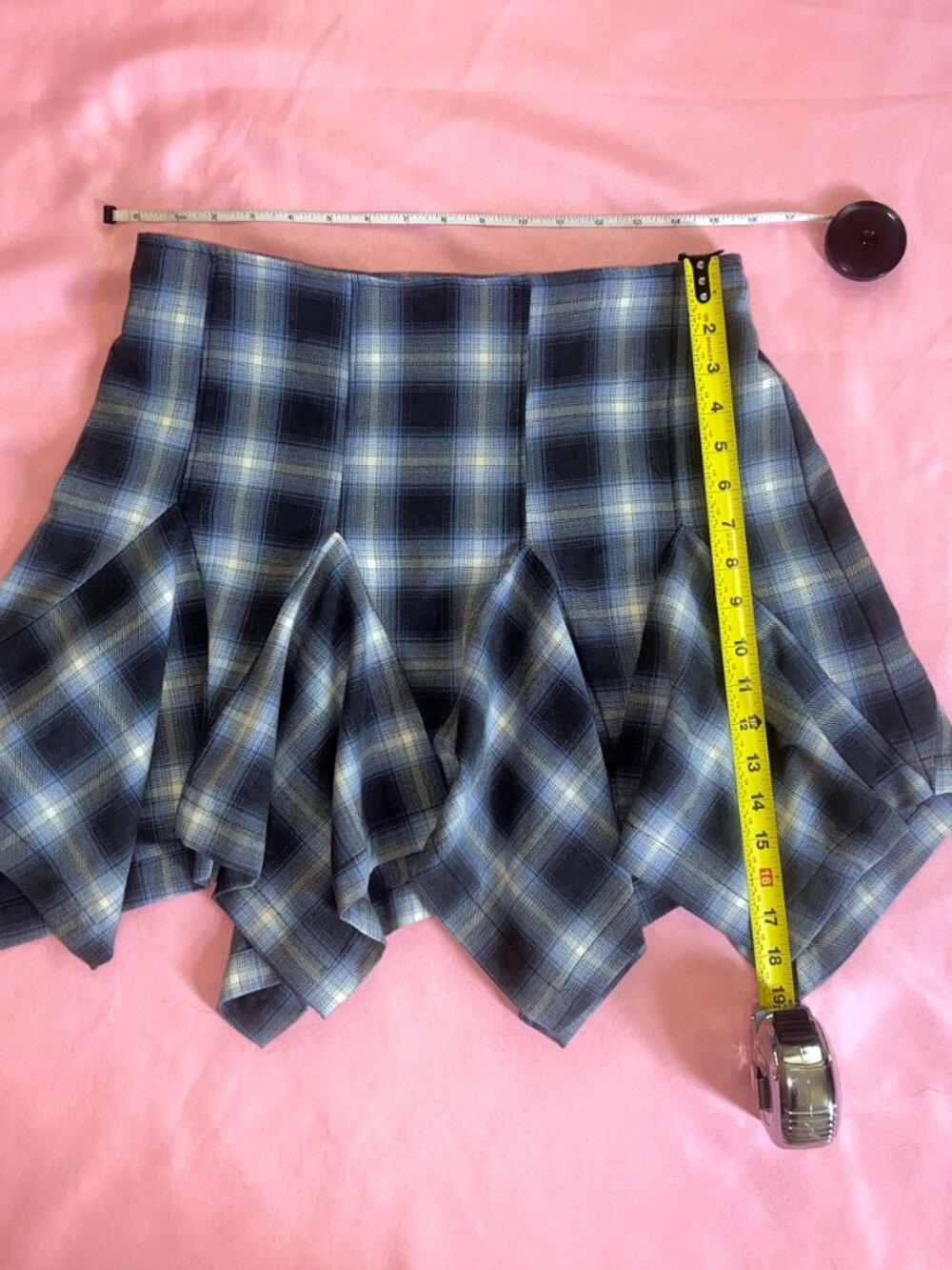 Free People Blue Plaid Mini Skirt - Sz L - Picture 4 of 6